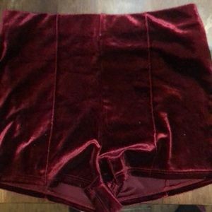 Red velvet high waisted shorts